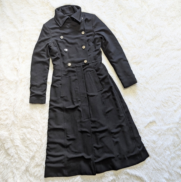 Erin Snow Black Insulated Double Breasted Full Length Peacoat - Picture 1 of 16